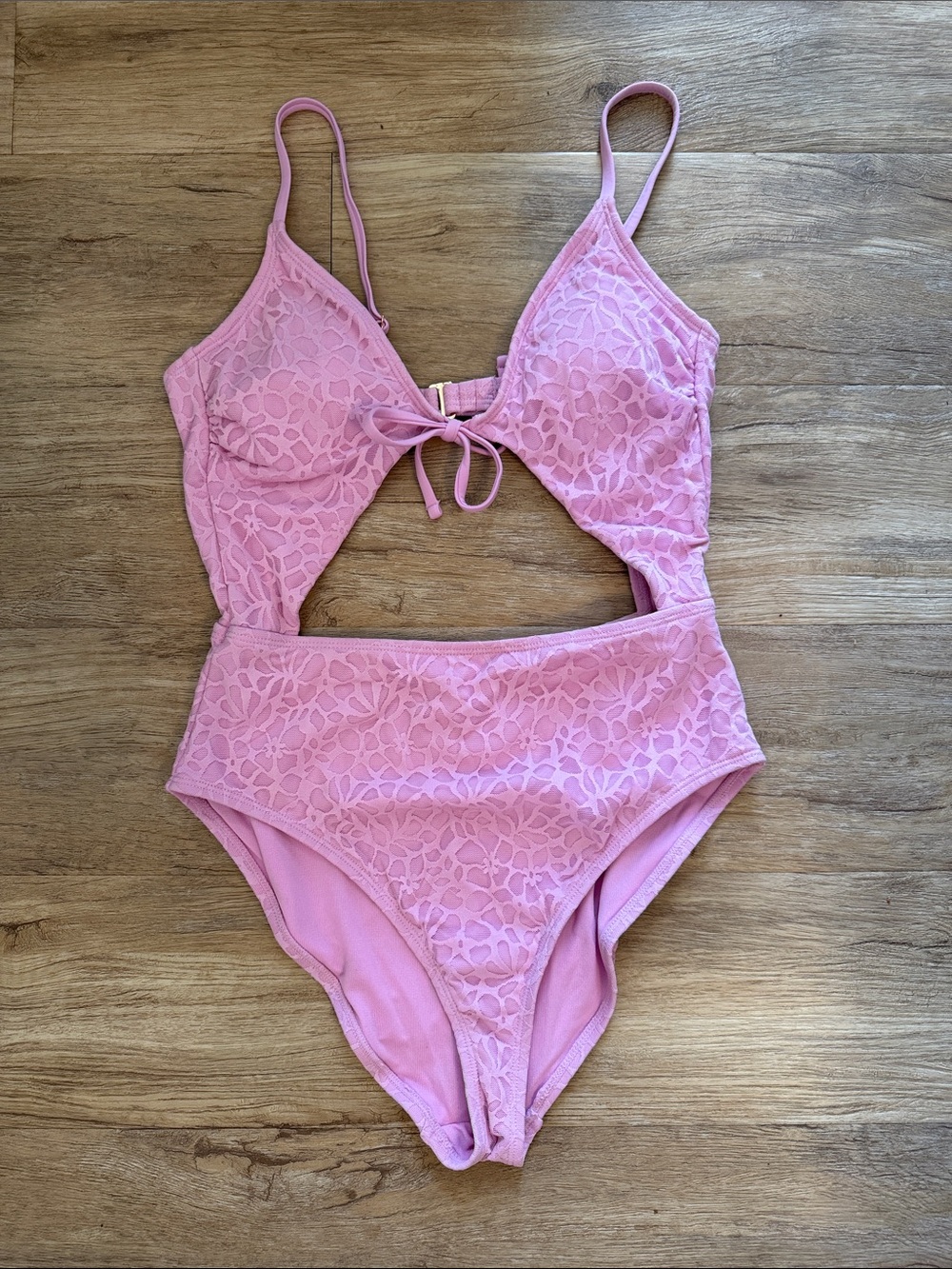 Pink Lace Cutout One-Piece Swimsuit